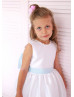 White Satin Flower Girl Dress With Blue Bow